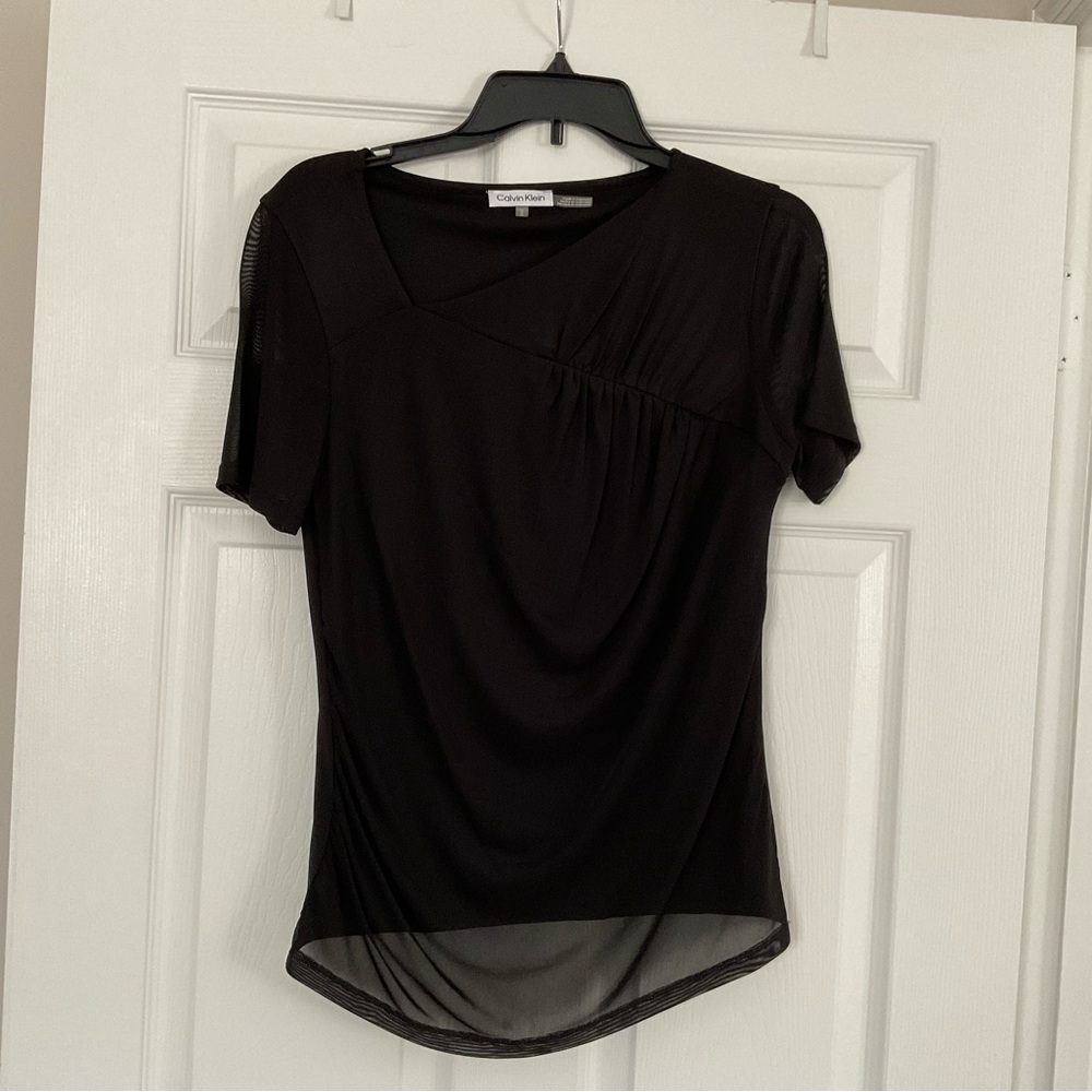 Calvin Klein Black Fitted Asymmetrical Short Sleeve Tee